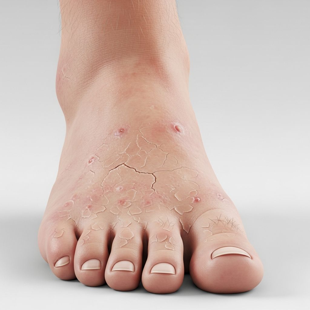 Comprehensive visual guide to athlete's foot (tinea pedis) with clinical images across all infection types and severities.