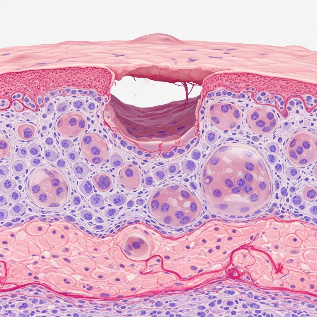 Comprehensive pathology of TEN: from clinical features and histopathology to detailed microscopic findings and differential diagnosis.
