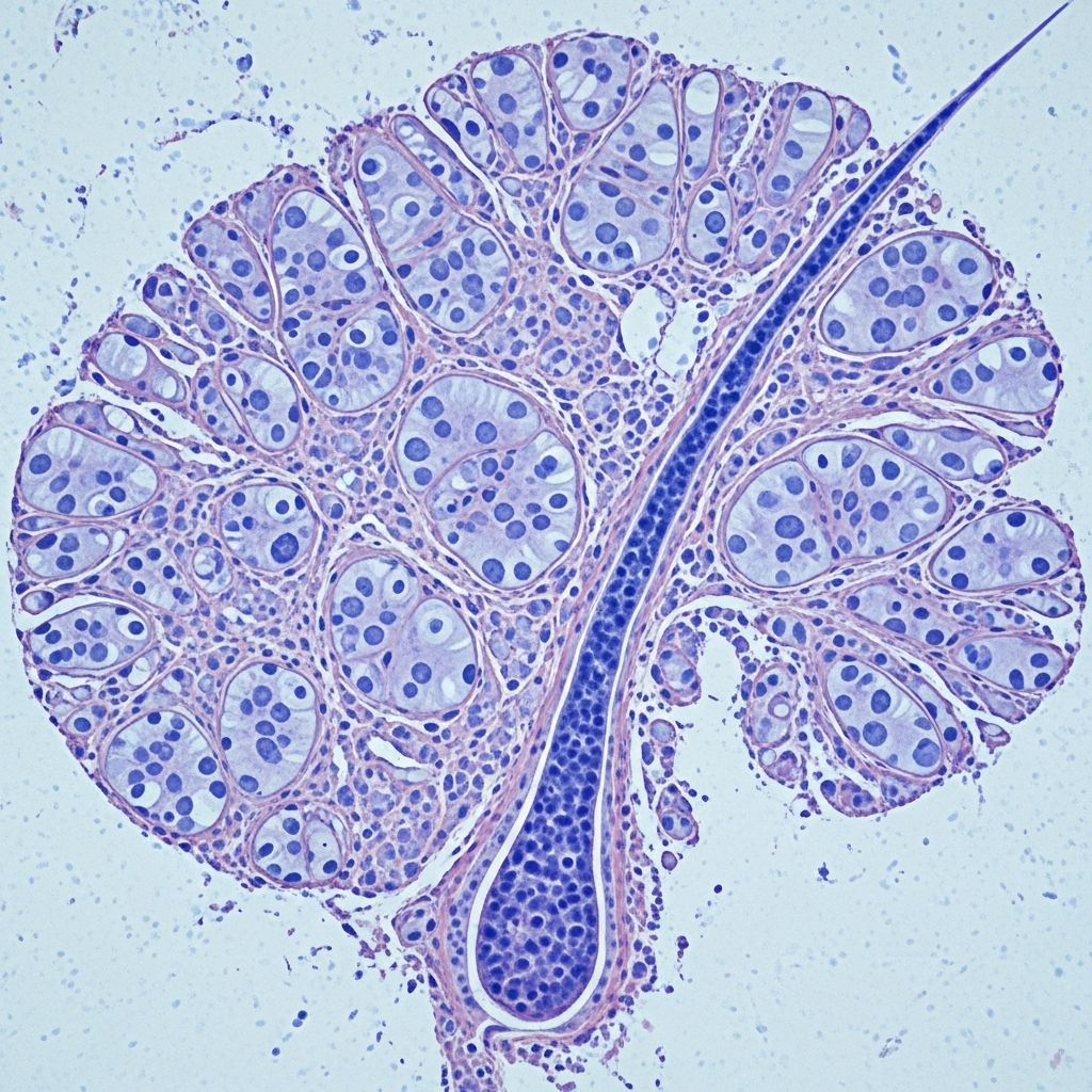 Rare hair follicle malignancy with low metastatic potential, primarily affecting sun-exposed skin in elderly patients.