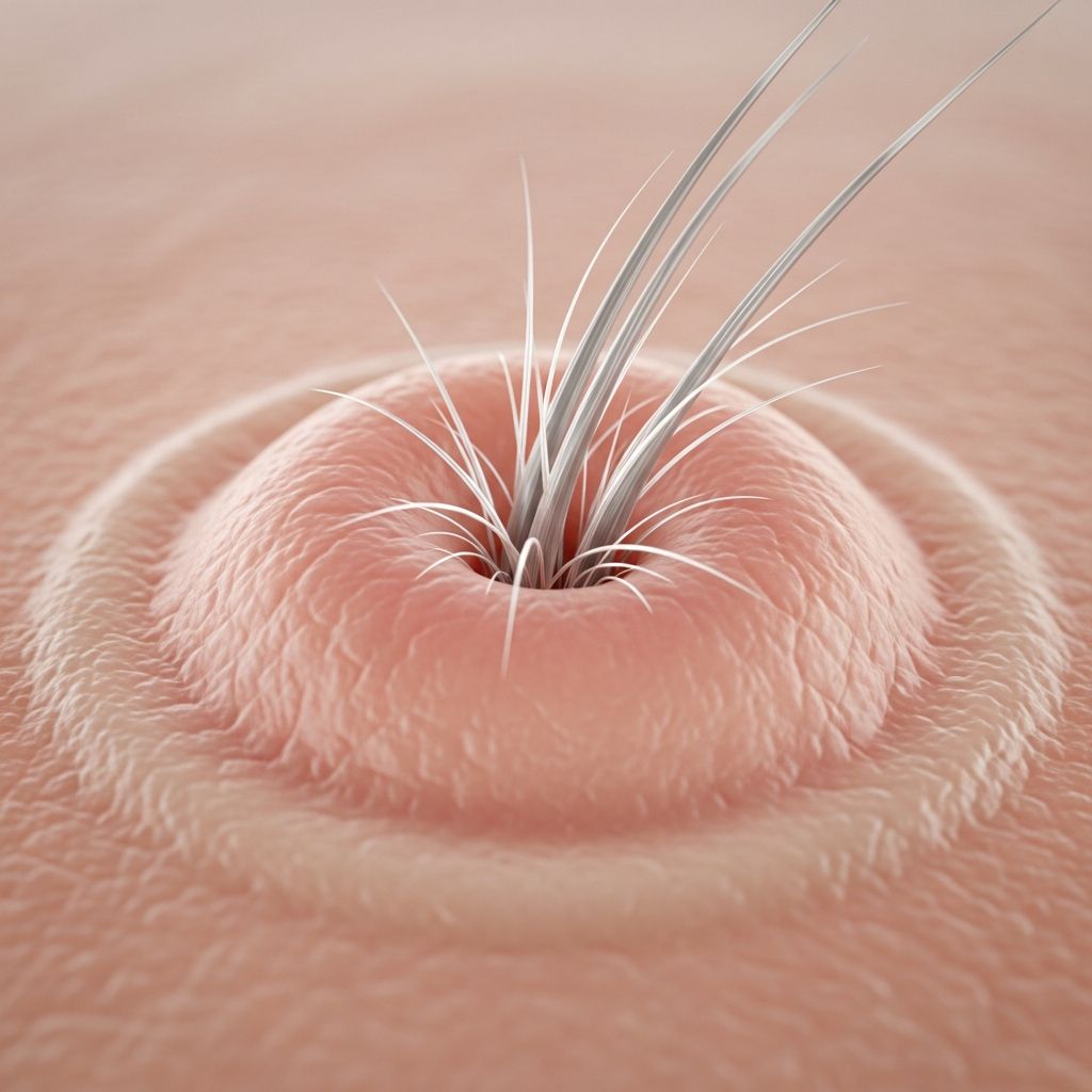 Rare benign hair follicle hamartoma presenting as a small papule with central hairs, mainly on the face.