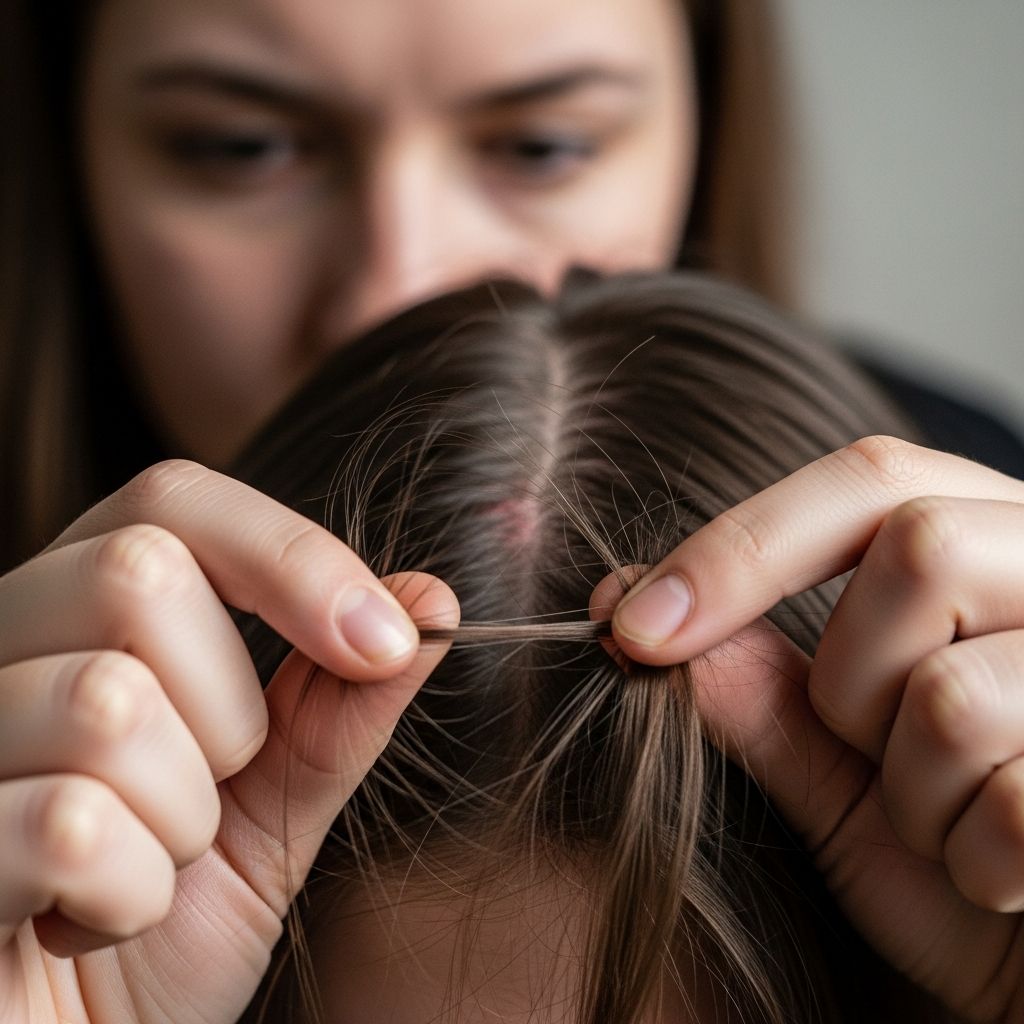 Clinical images and detailed descriptions of trichotillomania manifestations across scalp, eyebrows, eyelashes, and body hair pulling.