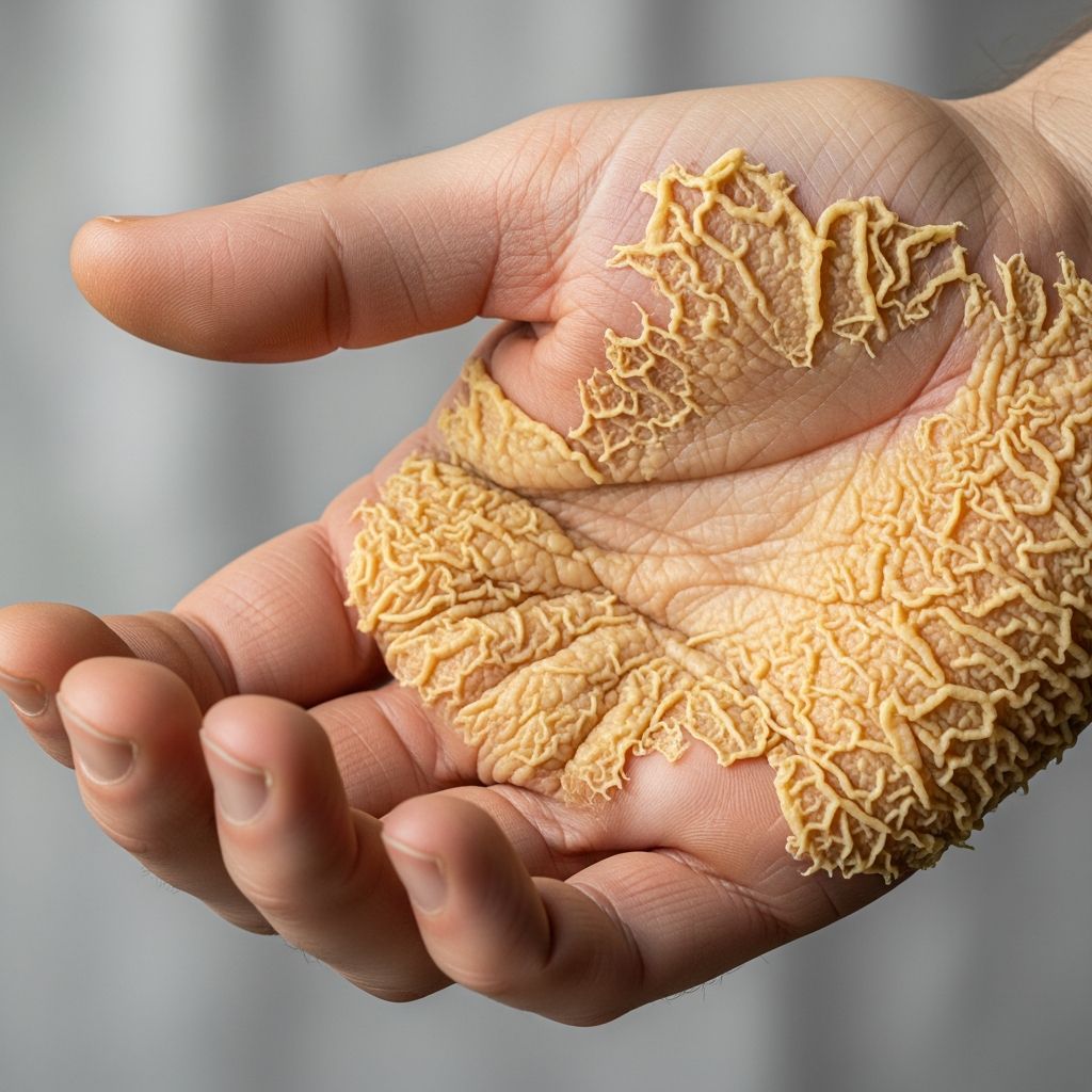 Rare paraneoplastic skin condition linked to internal malignancies, featuring velvety, thickened palms resembling animal tripe.