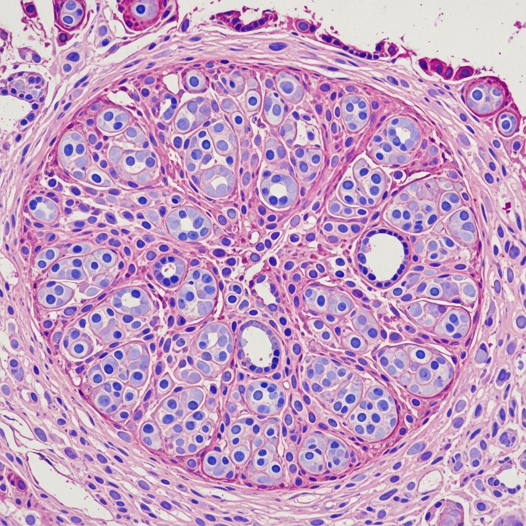 Detailed pathology of rare benign adnexal tumours resembling basal cell carcinoma on head and neck.