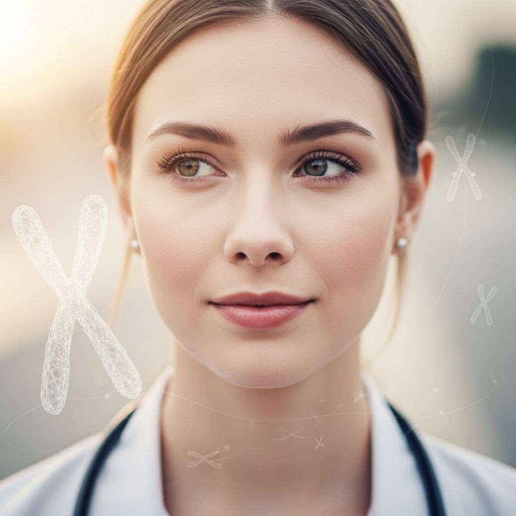 Genetic condition in females causing short stature, infertility, and distinctive dermatological features like lymphoedema and multiple naevi.