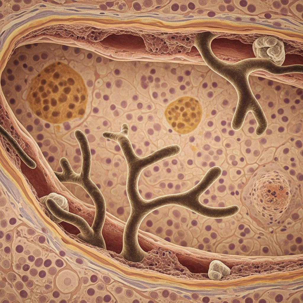 Rare but life-threatening fungal infection caused by Zygomycetes, affecting immunocompromised patients with high mortality if untreated.