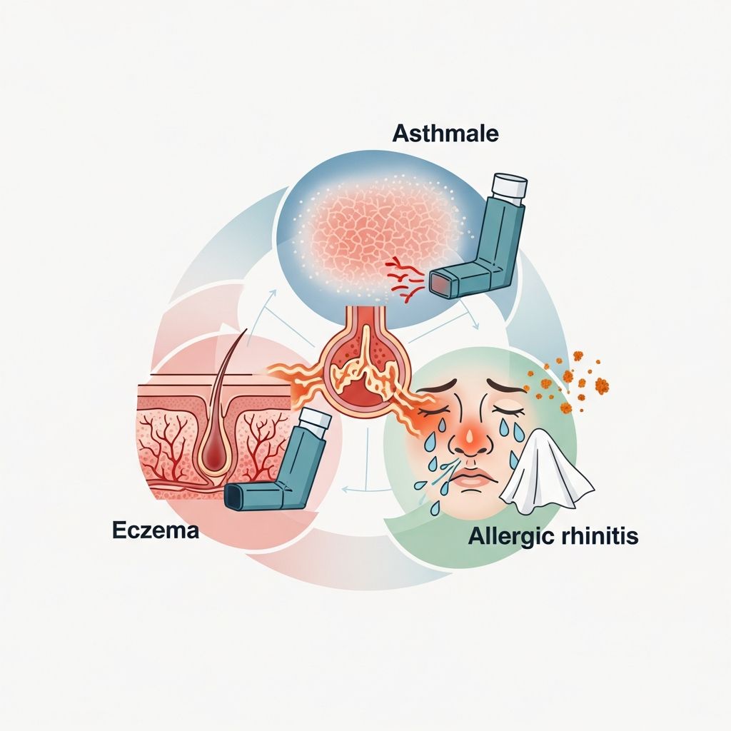 Explore how atopic dermatitis connects to asthma, allergies, and hay fever in one disease progression.