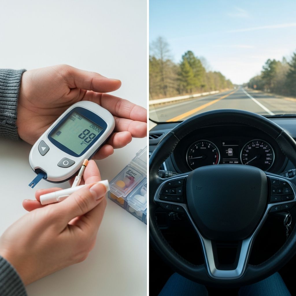 Essential guidelines for managing diabetes while driving to ensure road safety and compliance with regulations.