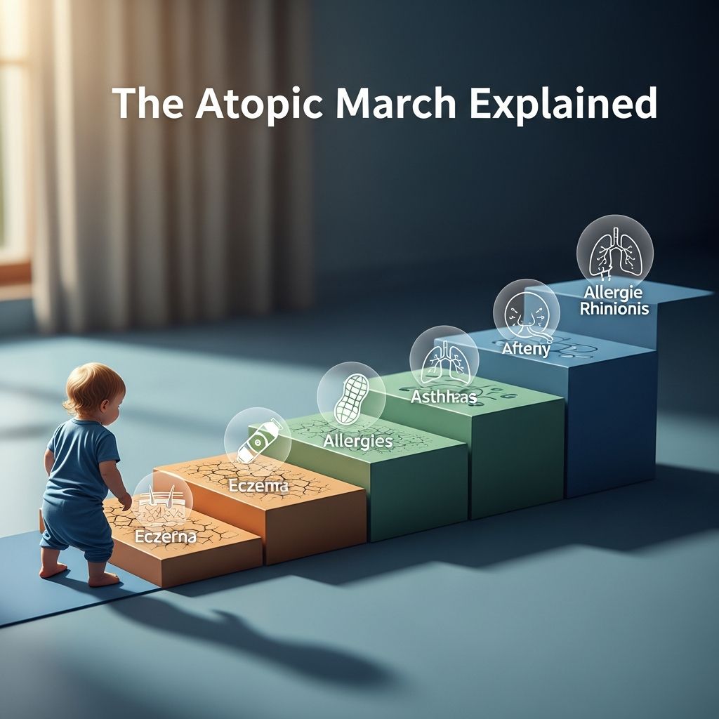 Atopic March: What Parents Need To Know To Prevent Progression Discover how eczema in infancy can progress to food allergies, hay fever, and asthma in a predictable pattern known as the atopic march.